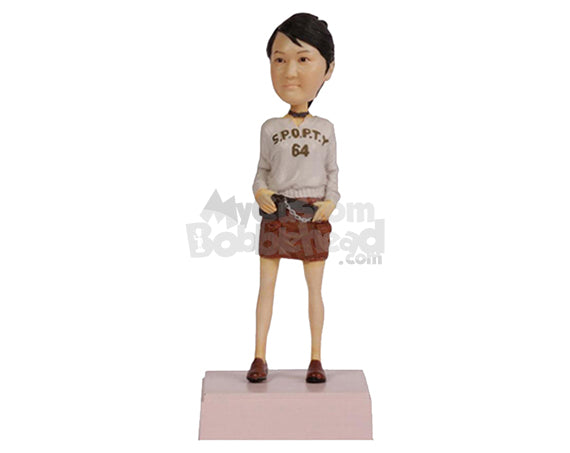 Custom Bobblehead Cute Girl Rocking With A Waist Bag - Leisure & Casual Casual Females Personalized Bobblehead & Cake Topper Custom Bobblehead Cute Girl Rocking With A Waist Bag - Leisure & Casual Casual Females Personalized Bobblehead & Cake Topper